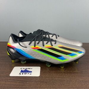 adidas soccer Silver Athletic Shoes with Multicolor Stripes